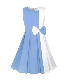Sunny Fashion KY97 girls Dress color Block contrast Bow Tie Party Size 12 Sky Blue