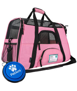 PetAmi Airline Approved Pet Carrier for Cat, Soft Sided Dog Carrier for Small Dogs, Cat Travel Supplies Accessories for Indoor Cats, Ventilated Pet Carrying Bag Medium Large Kitten Puppy, Large Pink