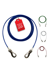 Ben-Mor Zinco 15 ft Dog Tie Out Cable for 50 lbs Small Breed Dogs & Pets - Heavy Duty 360 Degree Rotating Double Swivel Cable Cord for Training, Camping or Backyard Use - Blue