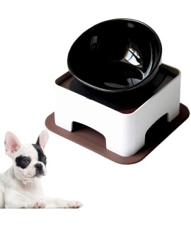 JYHY Bulldog Bowl Ceramic Dog Food Bowl - Dog Cat Dish Wide Mouth Dog Bowl Pet Sterile Tilted Pet Feeder with Anti-Skid Rubber Mat (Black L/5 Cup)