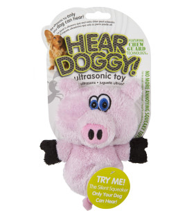 HEAR DOGGY! Flattie Pig Silent Squeak Plush Dog Toy w/ Chew Guard Technology - Pink, Mini