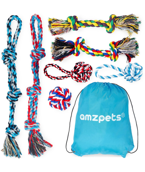 AMZpets 10 Dog Toys for Small Dogs and Puppies, Squeaky Dog Toys Rope Toys for Plush Games, with Chewing Ropes/Balls/Rubber Bone/Carry Bag, Variety Playing Toys Set for Toss and Tug Play