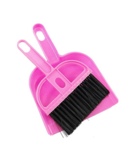 Pet Cage Broom Brush Dustpan Set - Small Cat Litter Sweeper for Pet Cage Clean and Car Keyboard Brush (Pink)