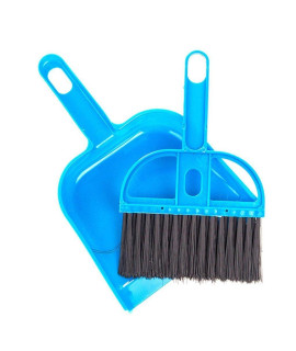 Pet Cage Broom Brush Dustpan Set - Small Cat Litter Sweeper for Pet Cage Clean and Car Keyboard Brush (Blue)