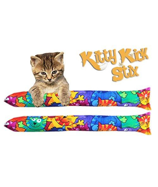 Kitty Kick Stix 15 Original Catnip Kicker Toy (Set of 2), Made in USA (Happy Cat)