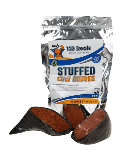 123 Treats Filled Cow Hooves for Dogs, Delicious Beef Flavor, Stuffed Natural Beef Hoof Dog Chews, Tasty Treats for Dog, Made from Premium Brazilian Cattle, Pack of 3 Count