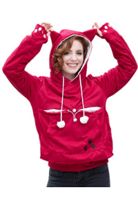 Unisex Big Pouch Hoodie Long Sleeve Pet Dog Holder carrier Sweatshirt Red