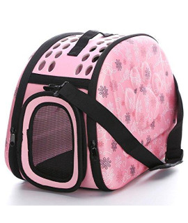 Foldable Pet Dog Cat Carrier Cage Collapsible Travel Kennel - Portable Pet Carrier Outdoor Shoulder Bag for Puppy Dog Cat Small Medium Large Animal (M, Pink)