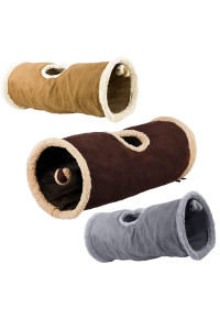 ALL FOR PAWS Cat Toys Cat Tunnel and Cat Cube Collapsible Kitten Indoor Toys Crinkle Cat Tunnel Cat Toys (Lambswool),You Will Receive Either a Brown or Gray or tan Toy