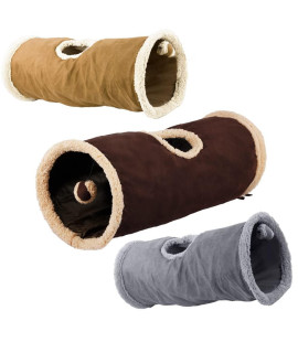 ALL FOR PAWS Cat Toys Cat Tunnel and Cat Cube Collapsible Kitten Indoor Toys Crinkle Cat Tunnel Cat Toys (Lambswool),You Will Receive Either a Brown or Gray or tan Toy