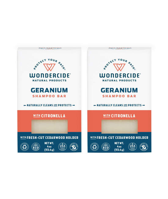 Wondercide - Pet Shampoo Bar for Dogs and Cats - Gentle, Plant-Based, Easy-to-Use with Natural Essential Oils, Shea Butter, and Coconut Oil - Biodegradable - Geranium 4 oz Bar 2-Pack
