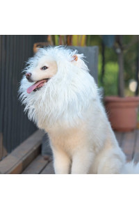 Onmygogo Lion Mane Wig for Dogs with Ears, Funny Pet Costumes for Halloween Christmas (Size L, White)