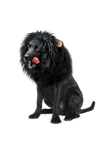 Onmygogo Lion Mane Wig for Dogs with Ears, Funny Pet Costumes for Halloween Christmas (Size L, Black)