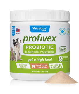 Vetnique Labs Profivex Probiotics for Dogs All Natural Dog Chews & Powder for Digestive Health Probiotic Supplements for Dogs 5 Strains of Probiotics & Prebiotics (Powder, 4.25oz)
