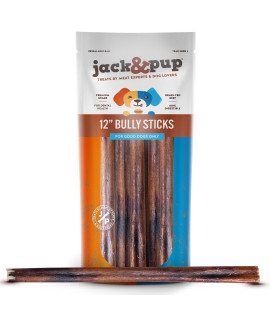 Jack&Pup 6 Inch Thick Bully Sticks for Medium Dogs, Dog Bully Sticks for Small Dogs -6 Bully Sticks for Puppies Natural Bully Sticks Odor Free Long Lasting Dog Chews, Beef Bully Stick (3 Pack)