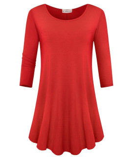 JollieLovin Womens 35 Sleeve Loose Fit Swing Tunic Tops Basic T Shirt Red