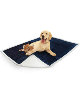 PetAmi Waterproof Dog Blanket for Medium Large Dog, Pet Puppy Blanket Couch Cover Protection, Sherpa Fleece Cat Blanket, Sofa Bed Furniture Protector Reversible Soft Plush Washable, 60x40 Navy Blue