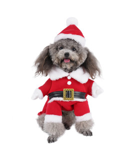 Mogoko Dog Cat Christmas Santa Claus Costume, Funny Pet Cosplay Costumes Suit with a Cap, Puppy Fleece Outfits Warm Coat Animal Festival Apparel Clothes (M Size)