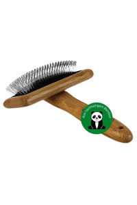 Alcott Bamboo Groom Slicker Brush with Stainless Steel Pins for Pets, Medium,Brown