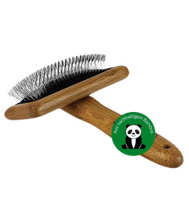 Alcott Bamboo Groom Slicker Brush with Stainless Steel Pins for Pets, Medium,Brown