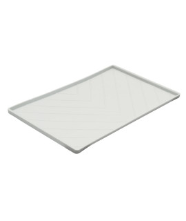 Messy Mutts Silicone Non-Slip Dog Bowl Mat with Raised Edge and Two Sides Reinforced with Metal Rods | Dog/Cat Bowl Mat with Spill-Proof Lip | Large, 24 x 16 | Light Grey