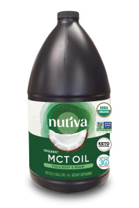 Nutiva Organic McT Oil, Unflavored, 1 gallon, USDA Organic, Non-gMO, Non-BPA, Whole30 Approved, Vegan, gluten-Free, Keto, 14g McT per Serving, Neutral Flavor, Energy Boost to coffee, Shakes and Salads