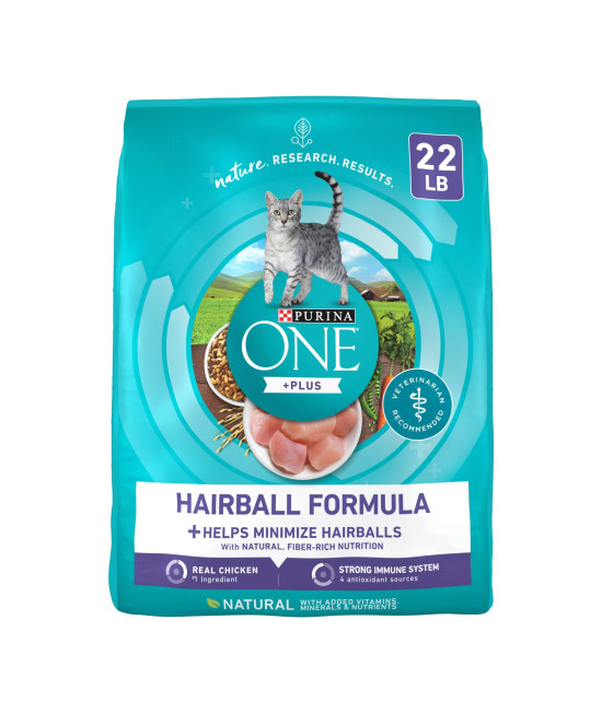 Purina ONE Natural Cat Food for Hairball Control, +PLUS Hairball Formula - 22 lb. Bag