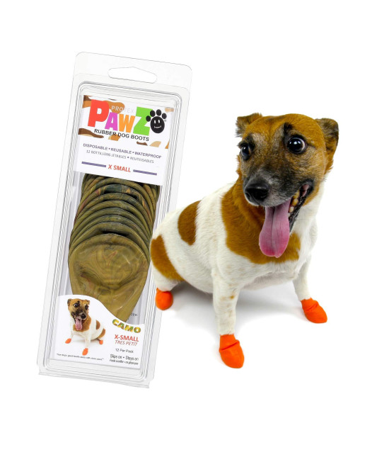 Pawz Dog Boots PZCMXS Up to 2 Camo Water-Proof Dog Boot, X Small