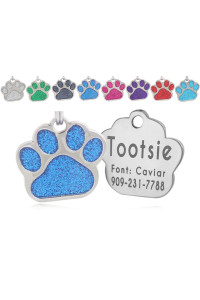 io tags Pet ID Tags, Personalized Dog Tags and Cat Tags, Custom Engraved, Easy to Read, Cute Glitter Paw Pet Tag (Blue)