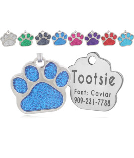 io tags Pet ID Tags, Personalized Dog Tags and Cat Tags, Custom Engraved, Easy to Read, Cute Glitter Paw Pet Tag (Blue)