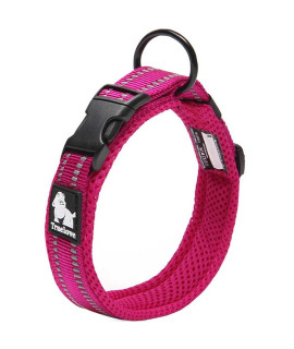 Creation Core Reflective Dog Collar with Ring Breathable Mesh Soft Padded Adjustable Nylon Pet Collar 1 Wide, Pink XXXL