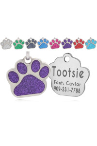 io tags Pet ID Tags, Personalized Dog Tags and Cat Tags, Custom Engraved, Easy to Read, Cute Glitter Paw Pet Tag (Purple)