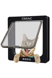CEESC Cat Flap Door Magnetic Pet Door with 4 Way Lock for Cats, Kitties and Kittens, 2 Sizes and 2 Colors Options (M- Inner Size: 6.18(W) x 6.30(H), Black)