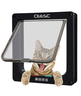 CEESC Cat Flap Door Magnetic Pet Door with 4 Way Lock for Cats, Kitties and Kittens, 2 Sizes and 2 Colors Options (M- Inner Size: 6.18(W) x 6.30(H), Black)