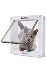 CEESC Cat Flap Door Magnetic Pet Door with 4 Way Lock for Cats, Kitties and Kittens, 3 Sizes and 2 Colors Options (M- Inner Size: 6.18(W) x 6.30(H), White)