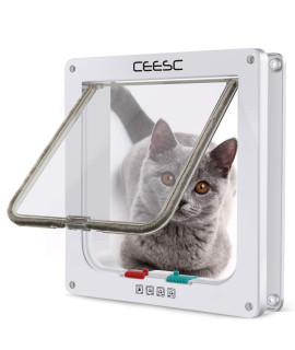 CEESC Cat Flap Door Magnetic Pet Door with 4 Way Lock for Cats, Kitties and Kittens, 3 Sizes and 2 Colors Options (M- Inner Size: 6.18(W) x 6.30(H), White)