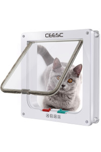 CEESC Cat Flap Door Magnetic Pet Door with 4 Way Lock for Cats, Kitties and Kittens, 2 Sizes and 2 Colors Options (L- Inner Size: 7.08(W) x 7.48(H), White)