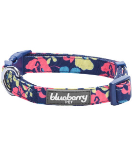 Blueberry Pet Made Well Profound Floral Print Adjustable Dog Collar in Navy Blue, X-Small, Neck 7.5-10