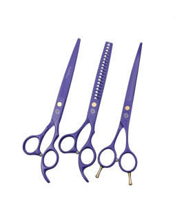 Purple Dragon 7.0 inch Professional Dog Grooming Hair Cutting Scissor &Curved Scissor&Chunker Shear Kit with Bag - for Pet Groomer or Family DIY Pet Use