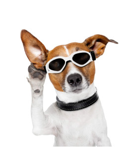 Vevins Dog Goggles Sunglasses for Middle & Large Dog, UV Protective Foldable Pet Sunglasses Adjustable Waterproof Eyewear(White)