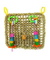 SunGrow Bird, Small Animals & Rabbit Foraging Wall Chew Toy with Hanging Hook, Seagrass Woven Mat with Colorful Wooden Blocks, Grind Teeth