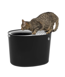 IRIS Top Entry Cat Litter Box, Black/Light Gray