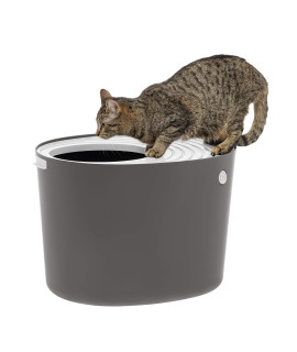 IRIS Top Entry Cat Litter Box, Large, Dark Gray/White