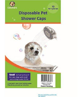 CozyEars Disposable Pet Shower Caps, Dogs, Cats,Cover, Protection Bath, Water, Raining, Ear Infection Prevention, 12 Caps in a Pack (S)