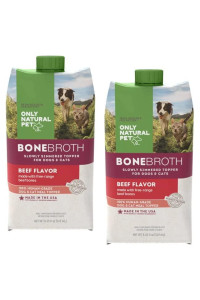 Only Natural Pet Bone Broth Beef Flavor Dog & Cat Meal Topper, 100% Human-Grade Slow-Simmered, Free-Range for Dry Food or to Hydrate Dehydrated Food - (2-Pack / 8.45 oz Each)
