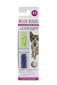 Kitty Caps Nail Caps for Cats Safe, Stylish & Humane Alternative to Declawing Stops Snags and Scratches, X-Small (Under 5 lbs), Spring Green with Glitter & Ultra Violet