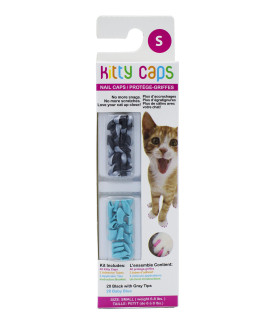 Kitty Caps Nail Caps for Cats Safe, Stylish & Humane Alternative to Declawing Stops Snags and Scratches, Small (6-8 lbs), Black with Gray Tips & Baby Blue