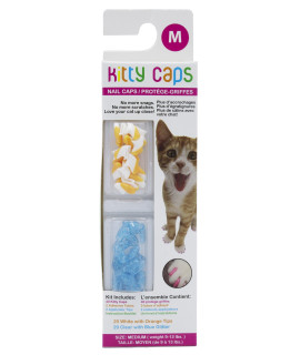 Kitty Caps Nail Caps for Cats Safe, Stylish & Humane Alternative to Declawing Stops Snags and Scratches, Medium (9-13 lbs), White with Orange & Clear with Blue Glitter