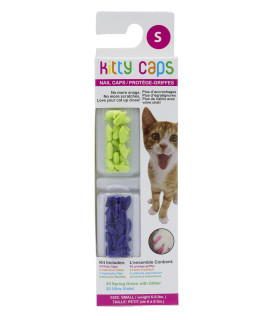 Kitty Caps Nail Caps for Cats Safe, Stylish & Humane Alternative to Declawing Stops Snags and Scratches, Small (6-8 lbs), Spring Green with Glitter & Ultra Violet