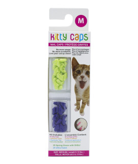 Kitty Caps Nail Caps for Cats Safe, Stylish & Humane Alternative to Declawing Stops Snags and Scratches, Medium (9-13 lbs), Spring Green with Glitter & Ultra Violet